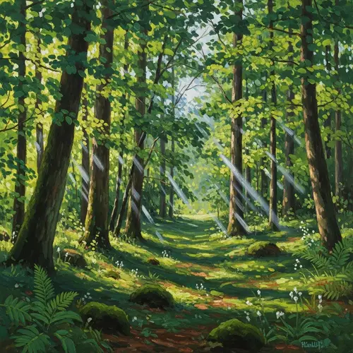 Tranquil Green Forest | Impressionist Style Art