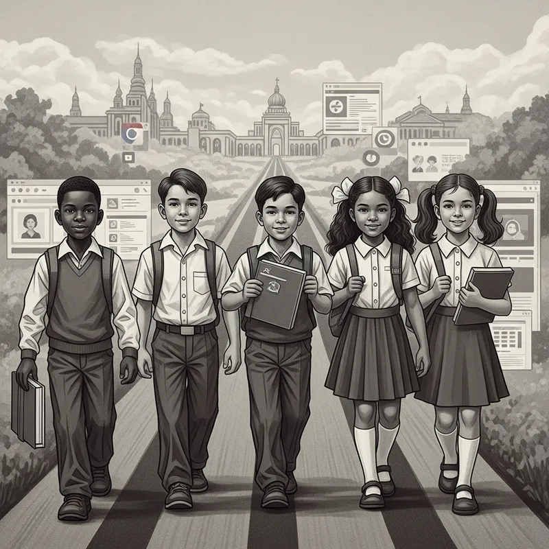 Vintage Black-and-White Poster of Soviet Era Children Exploring Road to Knowledge