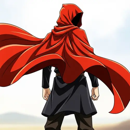 Anime-Style Robust Male Character in Scarlet Cloak
