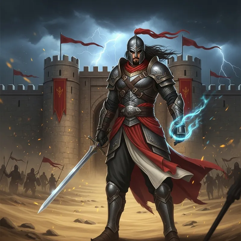 Epic Middle-Eastern Warrior Amidst Imminent Battle