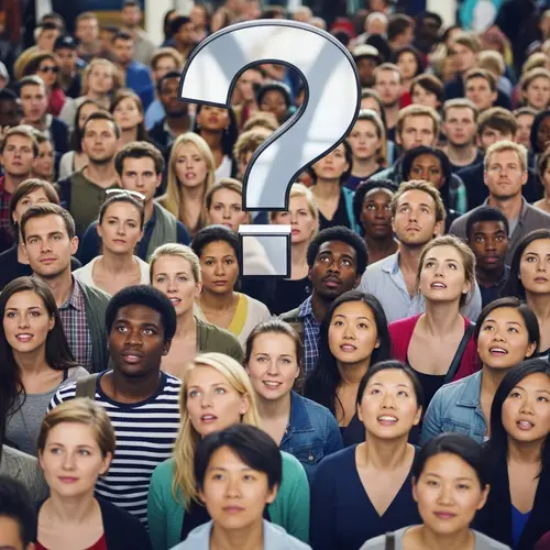 Diverse Crowd Gazing at Enigmatic Question Mark