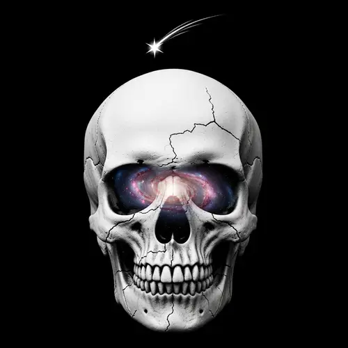 Cracked White Skull with Starry Universe - Eerie Yet Hopeful Image