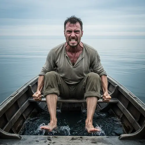 Man in Rowboat Expressing Rage and Frustration | Unnamed Narrative