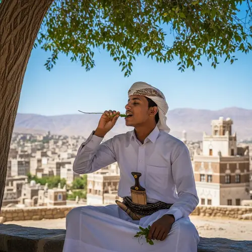 Yemeni Man Chewing Khat Leaves | Traditional Cultural Practice
