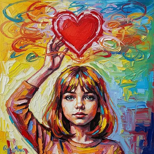 Impressionistic Girl Oil and Crayon Art