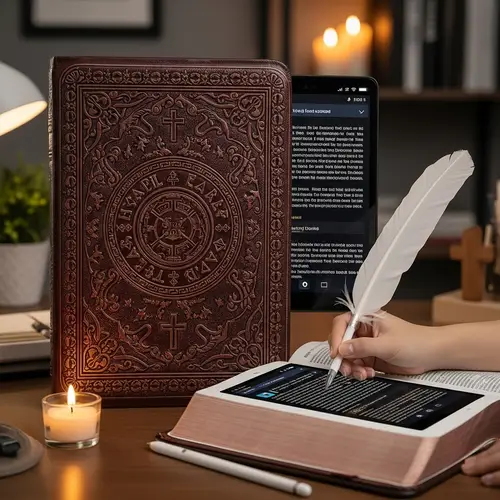 Modernized Bible with Electronic Display Screens in Antique Cover