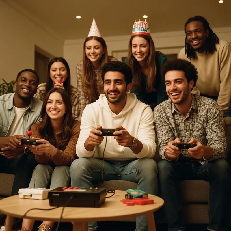 Cozy Living Room Birthday Gaming Fun with Friends