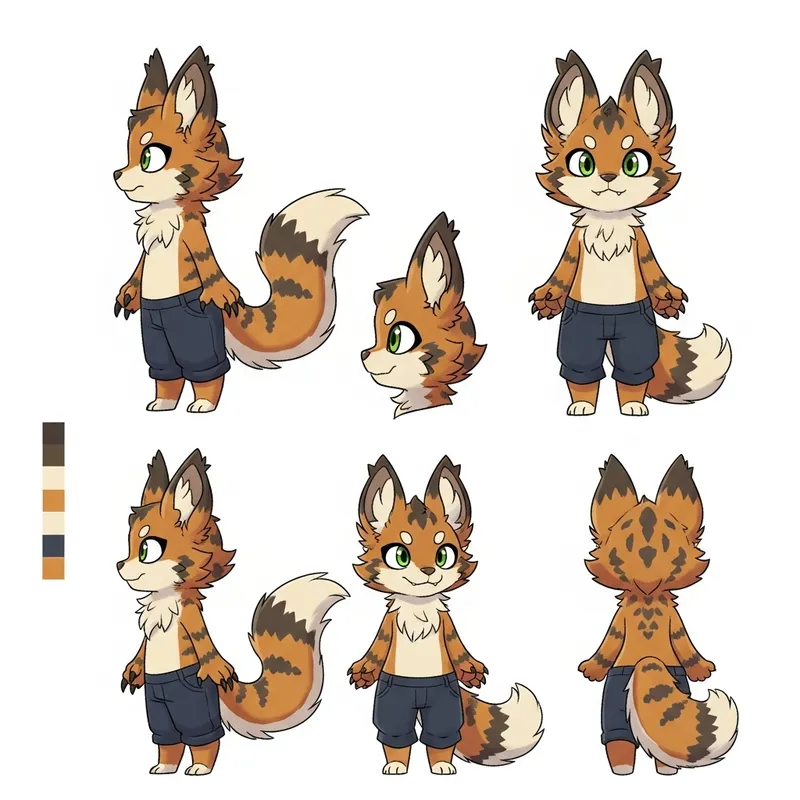 Adorable and Vibrant Kemono-style Furry Creature Design Sheet