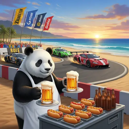 Panda Bear Serving Beer & Hotdogs at Long Beach Grand Prix