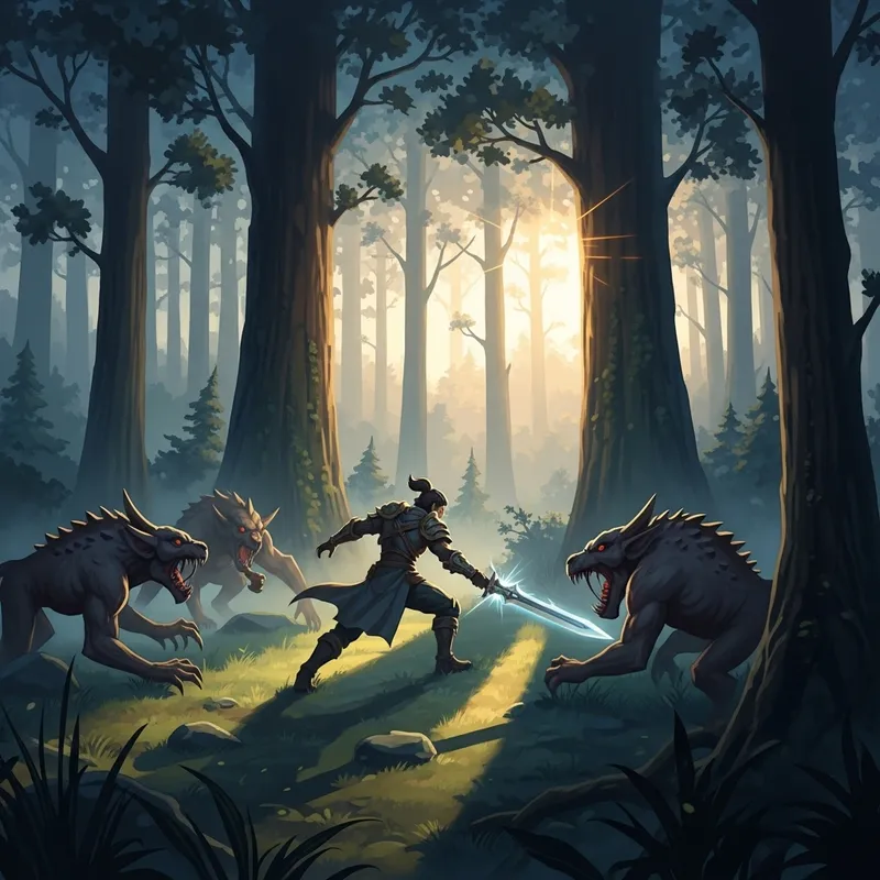 Epic Fantasy Warrior Hunt at Dawn: MMORPG-Inspired Art