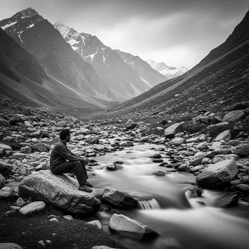 Serene Mountain Landscape with South Asian Individual