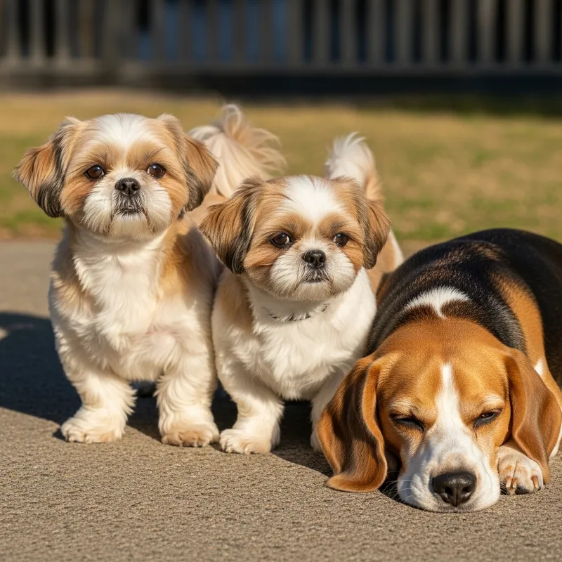 Heartwarming Scene: 2 Shih Tzus, 1 Beagle Harmony Heartwarming Scene: 2 Shih Tzus, 1 Beagle Harmony