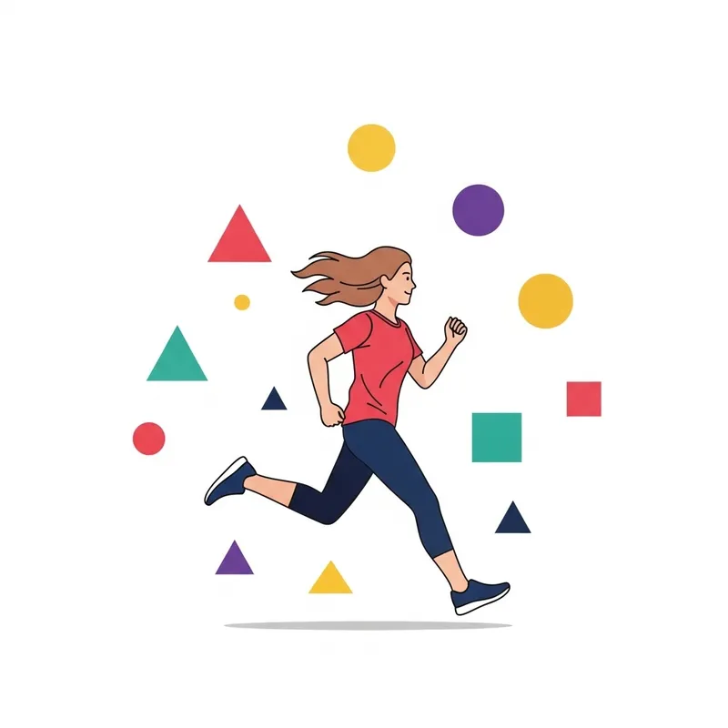 Running Girl in Vibrant Geometric Surroundings | Simple Flat Illustrations Running Girl in Vibrant Geometric Surroundings | Simple Flat Illustrations