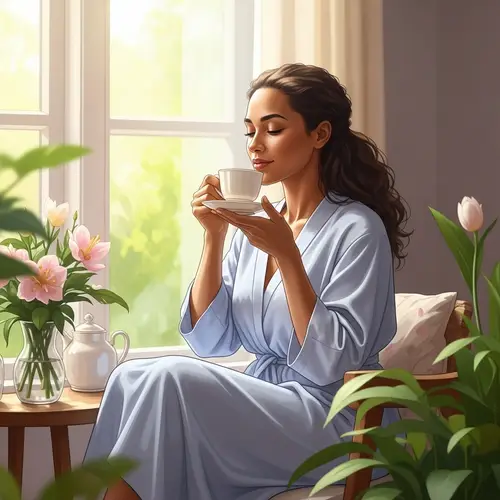 Serene Moments: Model by Sunlit Window