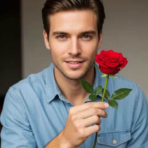 Caucasian Male Holding Red Rose | Natural Appearance