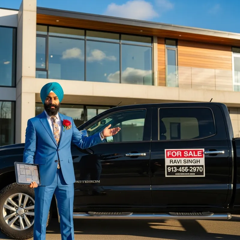 Vibrant Sikh Realtor with RAM Truck at New Building Vibrant Sikh Realtor with RAM Truck at New Building