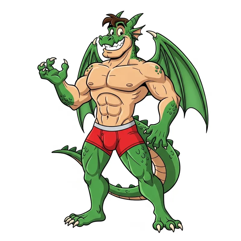 Vibrant Male Dragon Demi-Human Posing in Playful Boxers