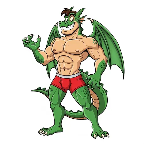 Charismatic Male Dragon Demi-Human in Playful Boxers | Cartoon Style