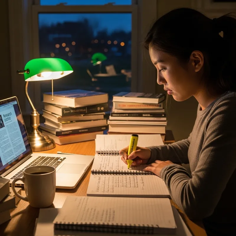 Dedicated Asian College Student Studying at Desk