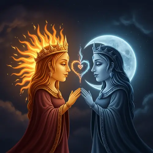 Celestial Love Story: Sun and Moon Personified