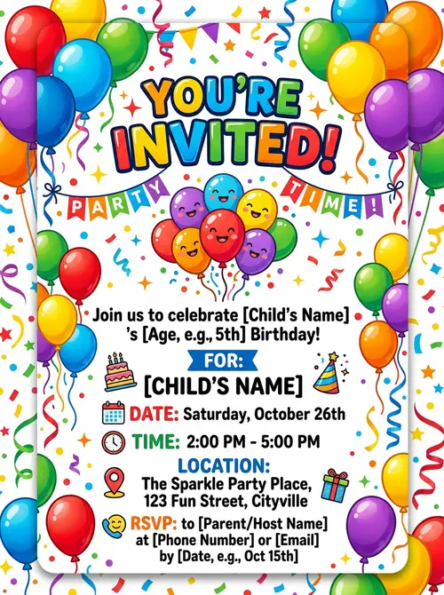 Kids Birthday Party Invitation Card