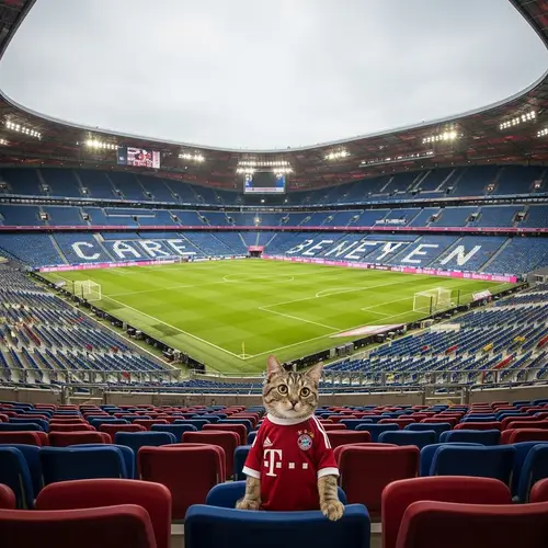 Cat in Bayern Munich Jersey at Allianz Arena Stands