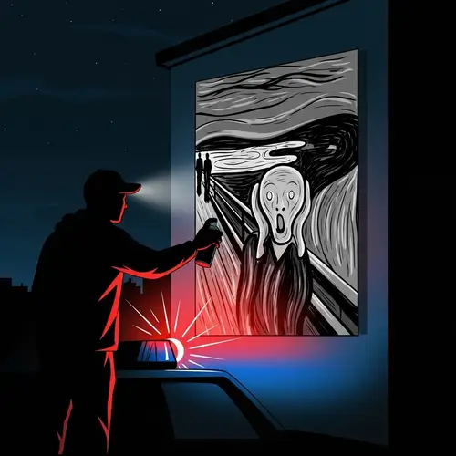 Street Artist at Night: Minimalist 'The Scream'