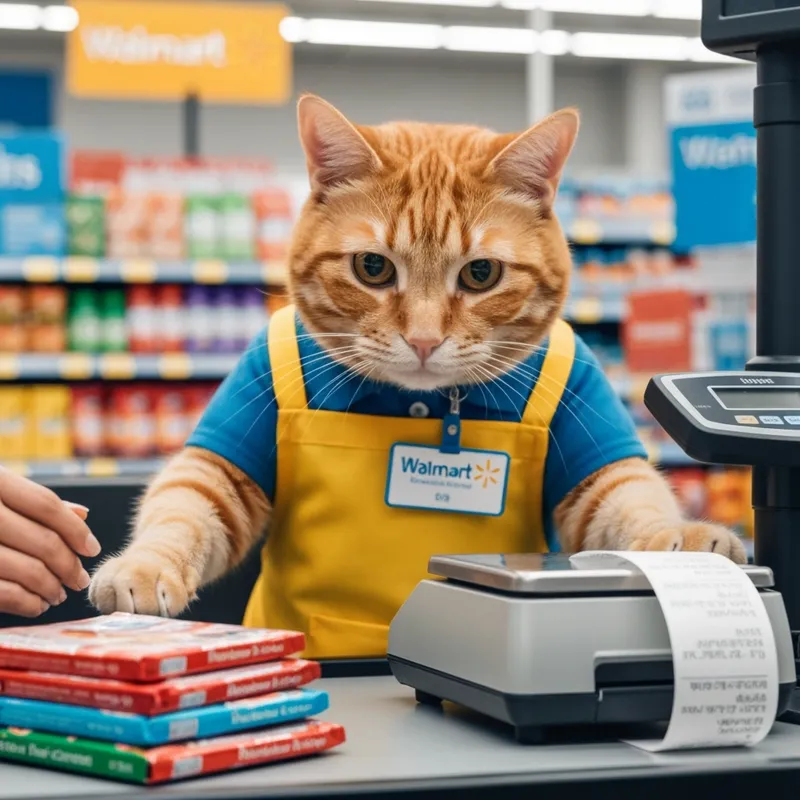 Cat as Walmart Cashier: A Fun Encounter