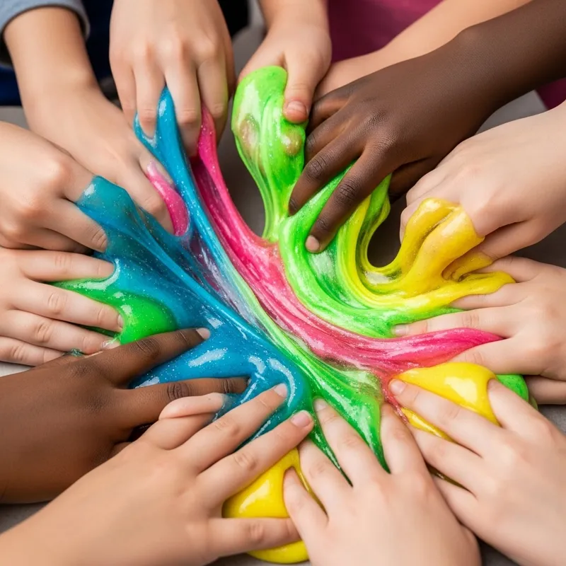 Kids' Hand having fun with colorful slime