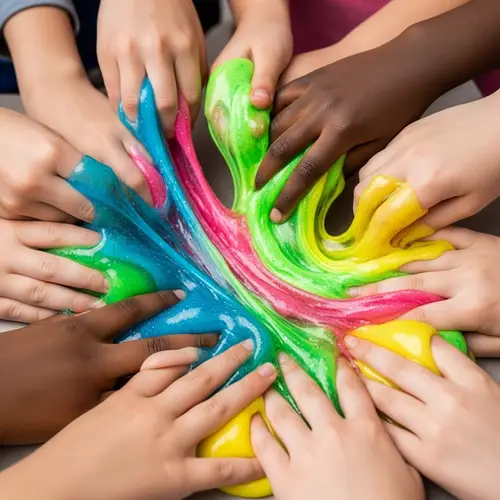 Diverse Group of Children Playing with Vibrant Slime