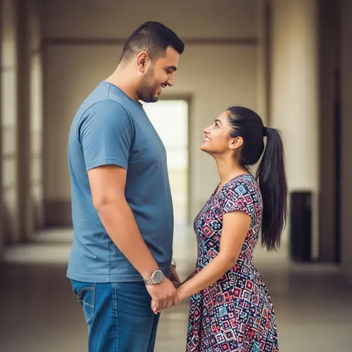 Sweet Moment: Tall Chubby Man & Tiny Girlfriend | Affectionate Couple