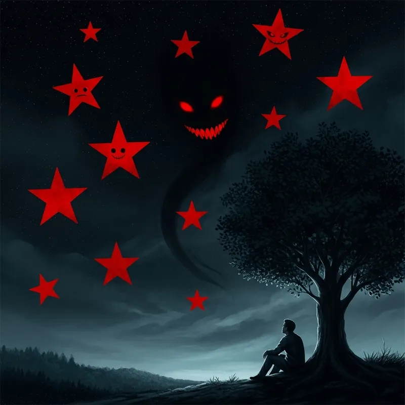 Crimson Stars Under a Dark Sky: A Haunting Art Piece