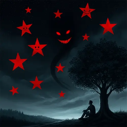 Crimson Stars Under a Dark Sky: A Haunting Art Piece
