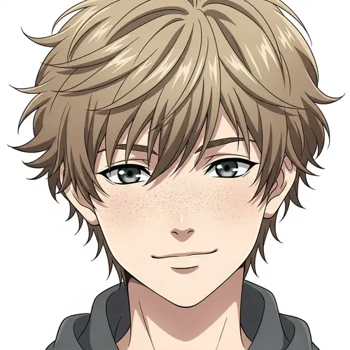 Anime-style Illustration of 14-Year Old Boy with Fluffy Dirty Blonde Hair