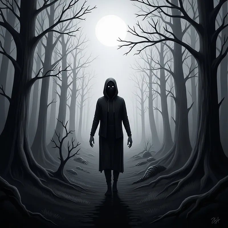 Ethereal Mystery in Monochromatic Forest - Salvador Dali Inspired