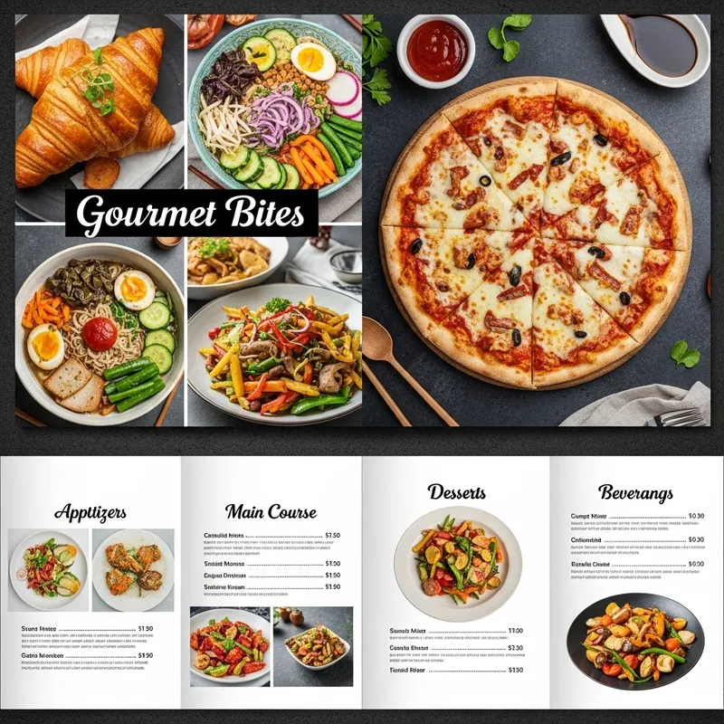 Restaurant Catalog Template: Design Appetizers, Main Course, Desserts & Beverages