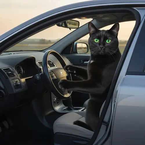 Cat Driving Volvo S40 - Scandinavian Minimalism