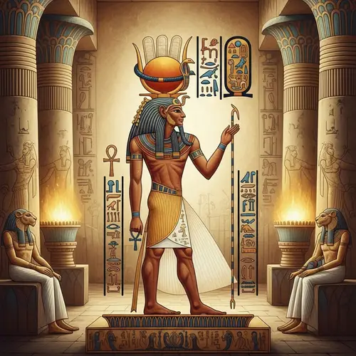 Amun-Ra: Ancient Egyptian God Depicted with Lion Body and Sun Disk