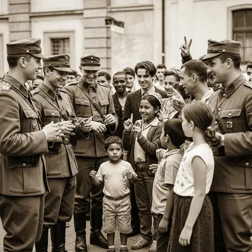 Austrian Soldiers and Civilians in Vintage Sepia Tone