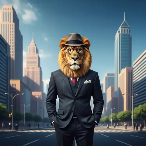 Majestic Lion in Dapper Suit: Whimsical Illustration