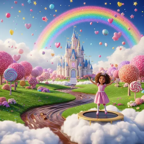 Fantasy World with Rainbow Castle and Chocolate River | Enchanting Landscape