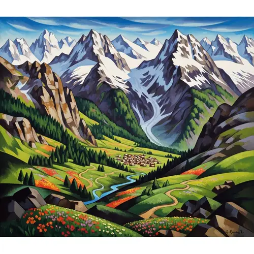 Abstract Mountain Landscape Art - Vivid Peaks & Valleys