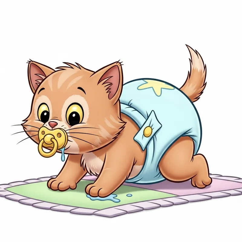 Newborn Kitten Diapers Pacifier Cartoon Style