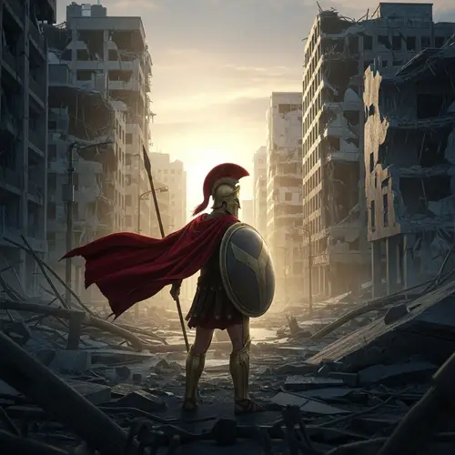 Spartan Warrior in Desolate City Ruins | Haunting Scene