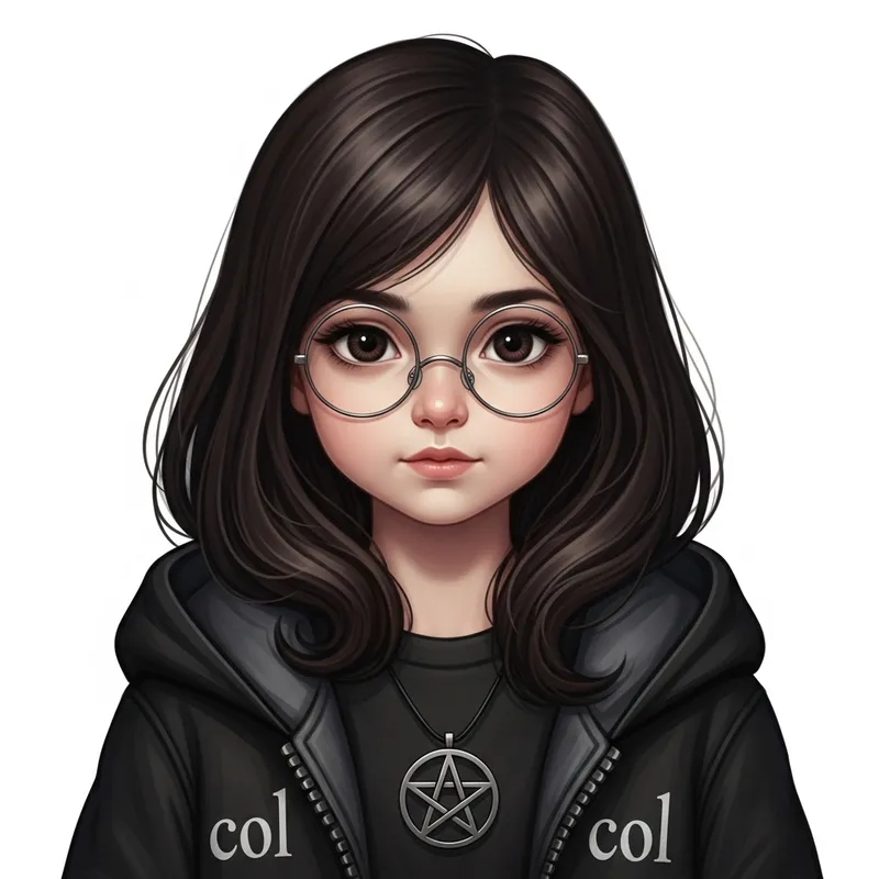 Dark Brown-Haired Girl in COL Hooded Jacket | Pentacle Pendant