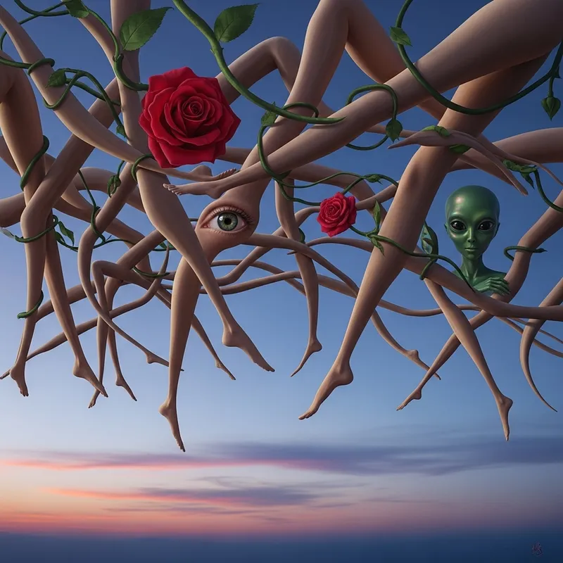 Graceful Human Legs Entwined in Surreal Artwork