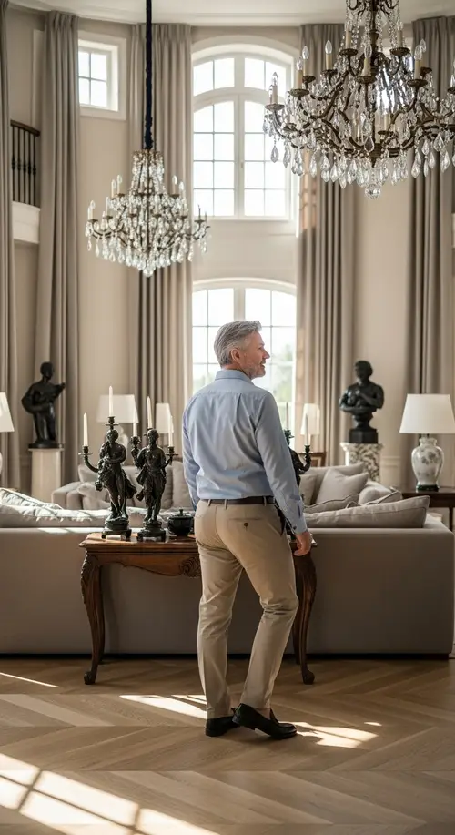 Luxurious Home Living Room Set with Mid-Aged Man