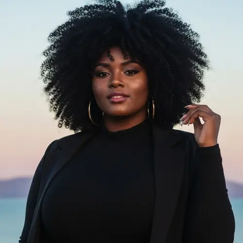 Stunning Black Afro Curvy Woman | Fashionable Attire