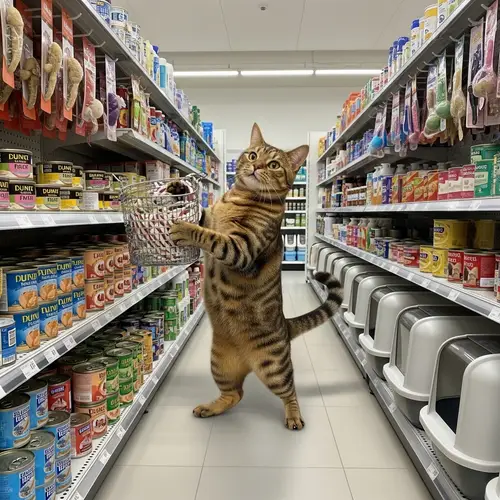 Jovial Feline Shopping for Supplies | Rich striped fur cat