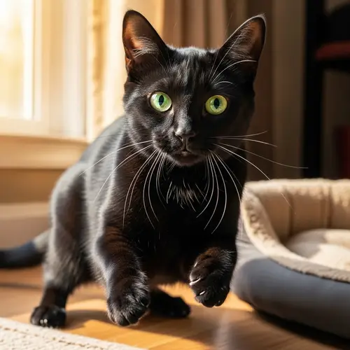 Black Domestic Short-Haired Cat - Playful & Cozy Home Scene